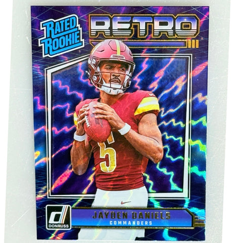 JAYDEN DANIELS 2024 Panini Donruss Rated Rookie Retro Blue Shock #11 SP – Rare Short Print!