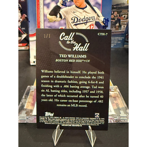 2025 Topps Baseball Card Call to the Hall Ted Williams 1/1 Foilfractor