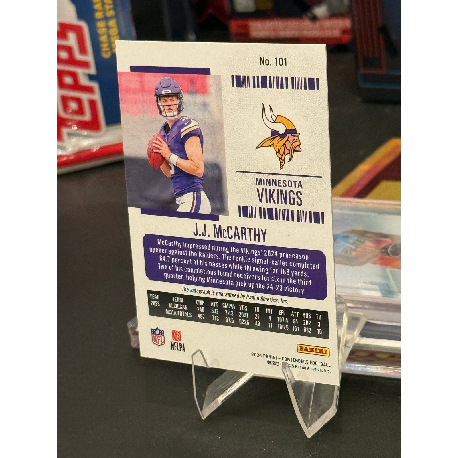 2024 Contenders Conference Ticket #101 JJ McCarthy Rookie (On Card Auto) /75